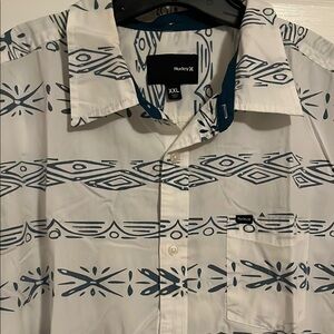 Hurley White and Blue Casual Button Down Shirt